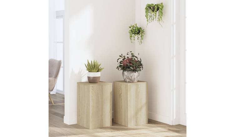Walplus Pack of 2 Engineered Wood Plant Stand - Sonoma Oak - 30 x 30 x 50 cm