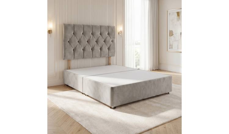 Somnior Chester Velvet Double Divan Bed with Headboard - Silver