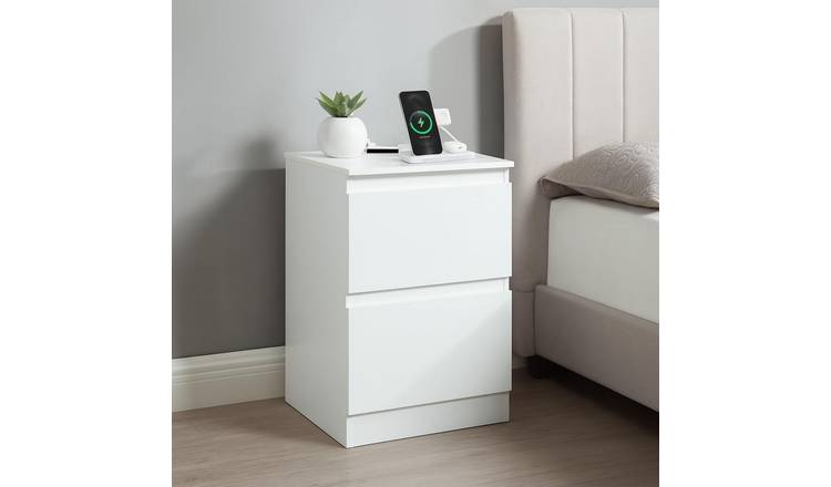 Home Treats 2 Drawer USB Charging Bedside Table - White