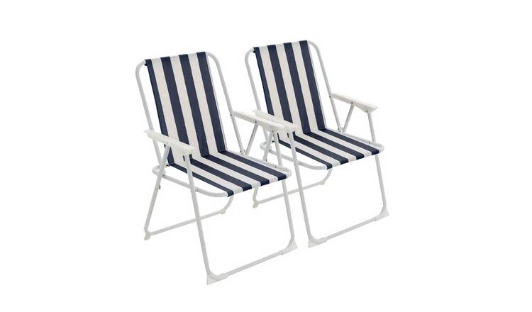 Harbour Housewares Folding Metal Beach Chairs - Blue Stripe - Pack of 2