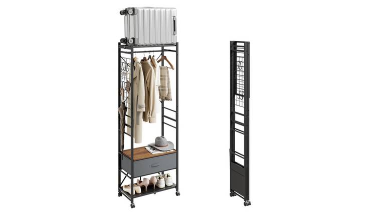 SoBuy Fabric Drawer Foldable Clothes Rail with Wheels - Black