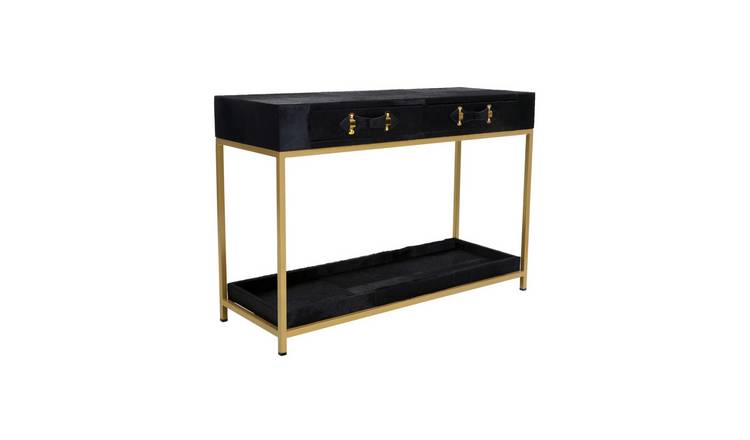 Orsina Kensington Townhouse Hair on Leather Console Table – Gold & Black