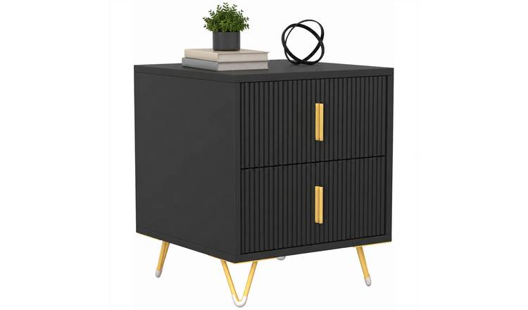 HOMCOM Bedside Table with 2 Drawers and Hairpin Legs - Black