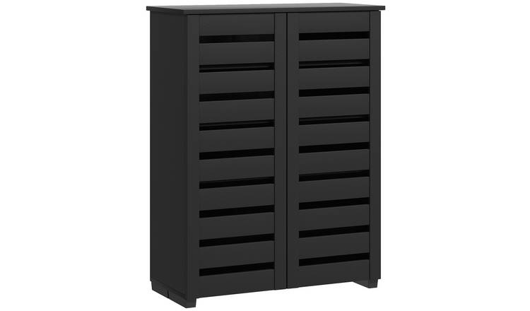 HOMCOM 5-Tier Slim Shoe Storage Cabinet with 2 Slatted Doors- Black