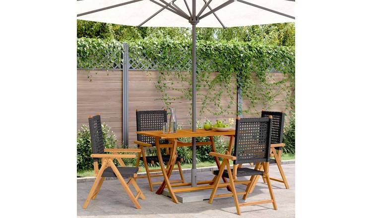 Walplus 4 Piece Poly Rattan Reclining Folding Chairs - Black