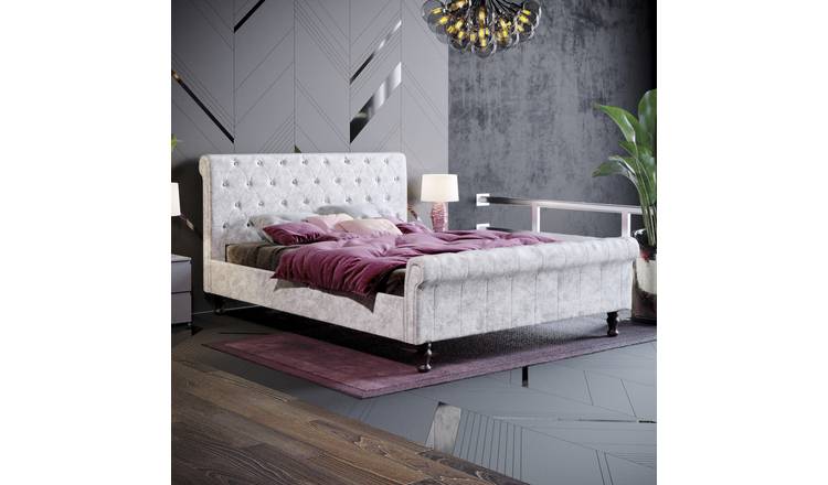 Vida Designs Violetta Crushed Velvet King Size Bed - Silver