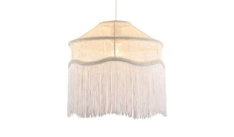 Happy Homewares Chic White Lace Fabric Victorian with Trims Pendant Shade - 32cm