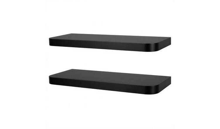 Harbour Housewares Rounded Wooden Floating Shelves Pack of 2 - Black