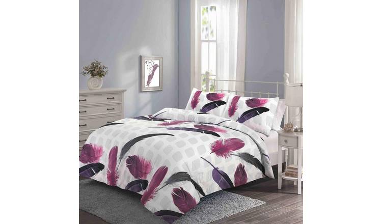 HomeSpace Direct Feathers Purple Duvet Cover Set - King