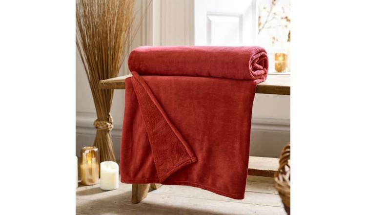 Deyongs Luxury Soft Sherpa Fleece Throw Blanket Snuggle Touch - Paprika
