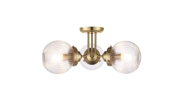 Cosylyte Finley Bathroom 3-Light Classic Ribbed Glass Ceiling Light - Brass