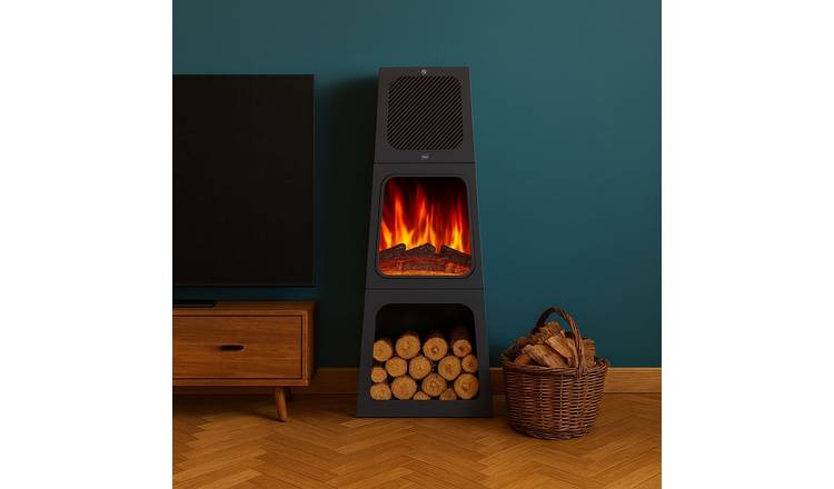 Neo Tall Triangle Pyramid Electric Fireplace - Black