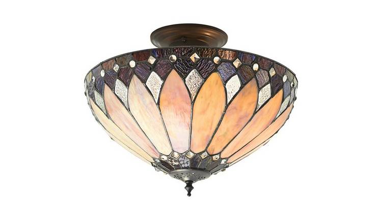 Loops Direct 40cm Diameter Glass and Semi Flush Ceiling Light - Cream Bronze