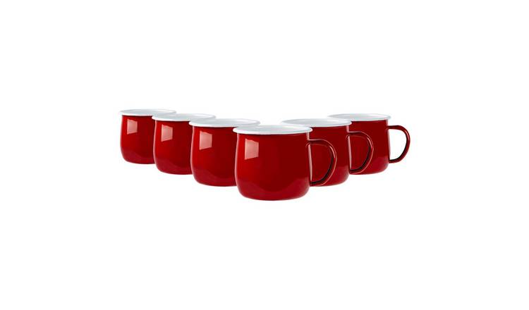 Argon Tableware Coloured 375ml Enamel Belly Mugs Pack of 6 - Red