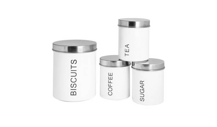 Harbour Housewares 4 Piece Round Metal Kitchen Canisters Set - White