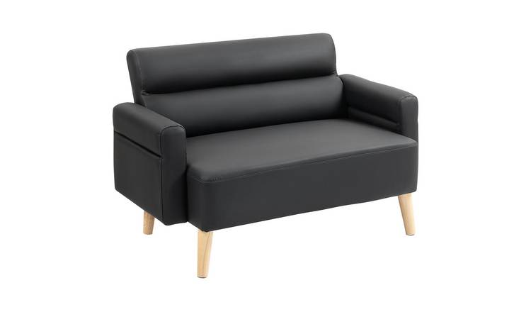 HOMCOM 2 Seater Faux Leather Modern Sofa with Wood Legs - Black