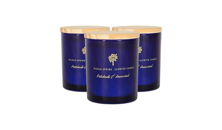Nicola Spring 130ml Soy Wax Scented Candles Pack of 3 - Patchouli & Rosewood