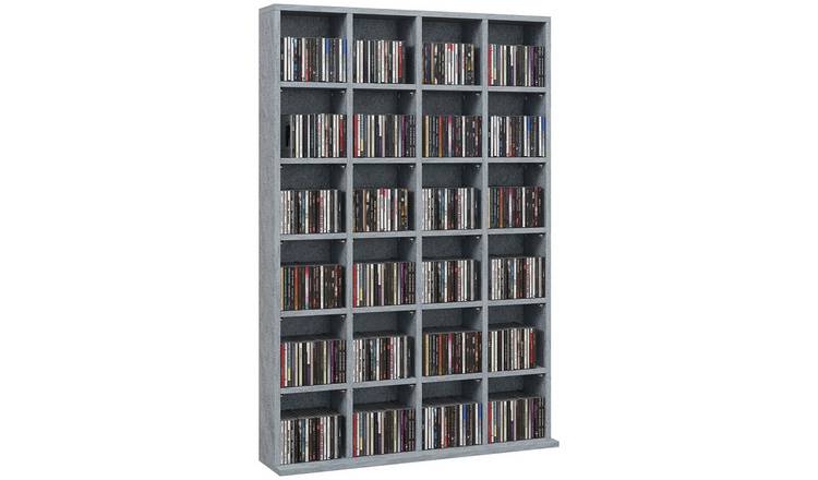 HOMCOM Wooden Media Storage Shelf with Adjustable Shelves - Cement Grey