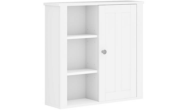 HOMCOM Modern Bathroom Wall Cabinet with Adjustable Shelves and Cupboard - White