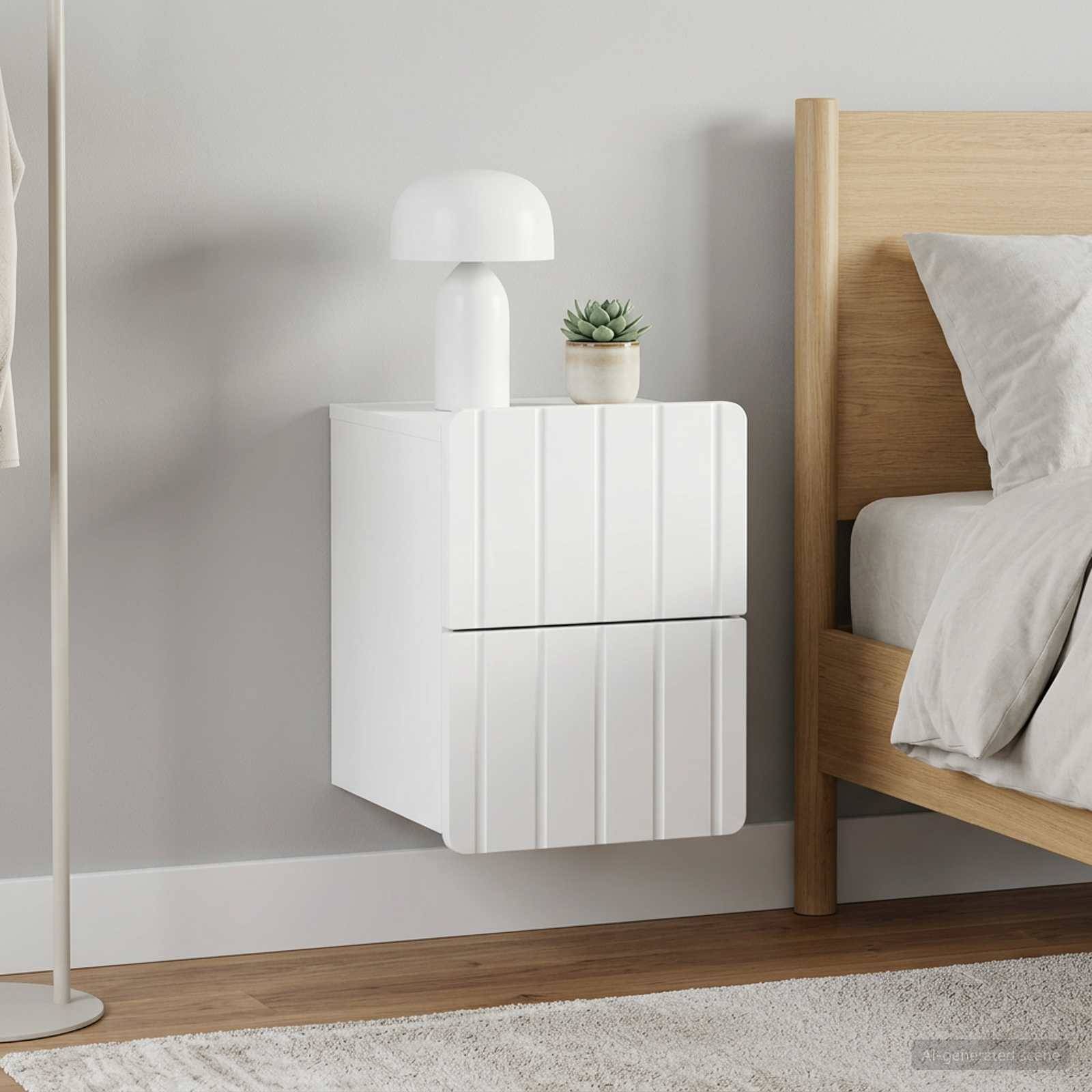 Walplus Pack of 2 Wall Mounted Bedside Cabinet - White - 33 x 34.5 x 43 cm - Image 4