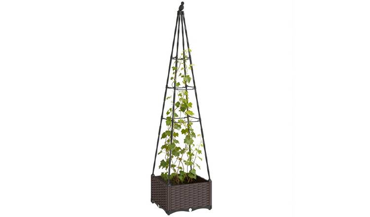 Outsunny Raised Garden Bed with Trellis and Self Watering - Black
