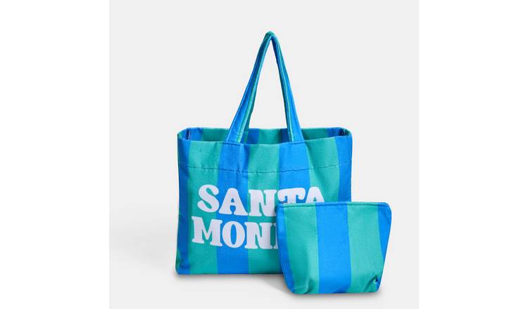 OHS Santa Monica Towelling Beach Bag & Pouch - Green/Blue