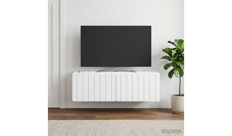 Walplus 2 Door Engineered Wood Wall Mounted TV Cabinet - White - 98 x 41 x 30 cm