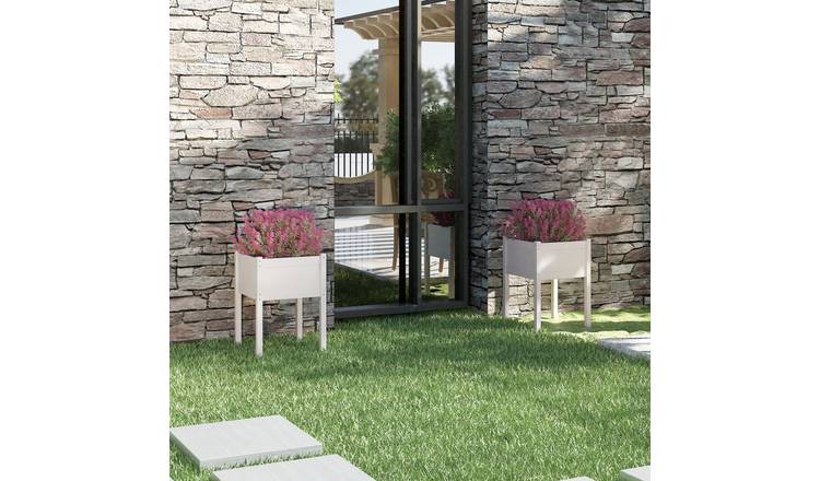 Walplus Pack of 2 Wood Garden Planter - White - 50 x 50 x 70 cm
