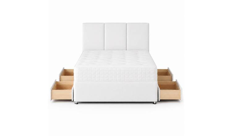 Comfy Deluxe 4ft Small Double  4 Drawer Plush Velvet Divan Bed Set - White