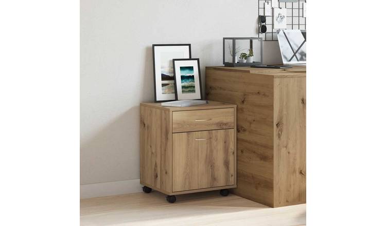 Walplus Engineered Wood Lockable Rolling Cabinet - Oak - 45 x 38 x 54 cm