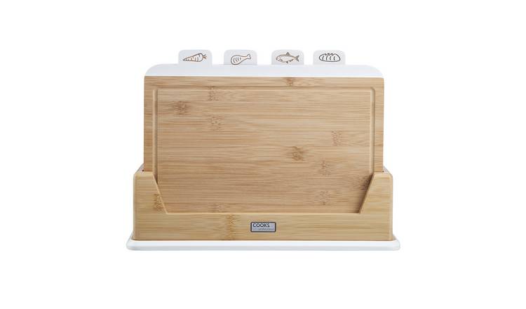Cooks Professional 4 Piece Bamboo Index Chopping Board Set - White Tabs