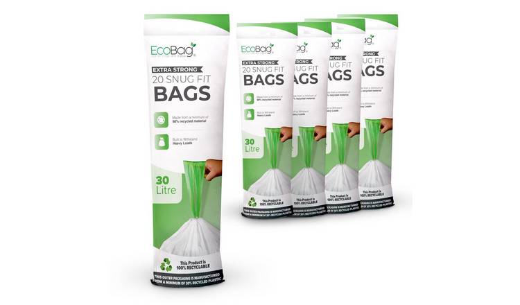 EcoBag White 30L Drawstring Kitchen Bin Liners - Pack of 100
