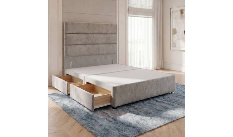 Somnior Regent Velvet Small Double 2 Drawer Divan Bed 54" Headboard - Silver