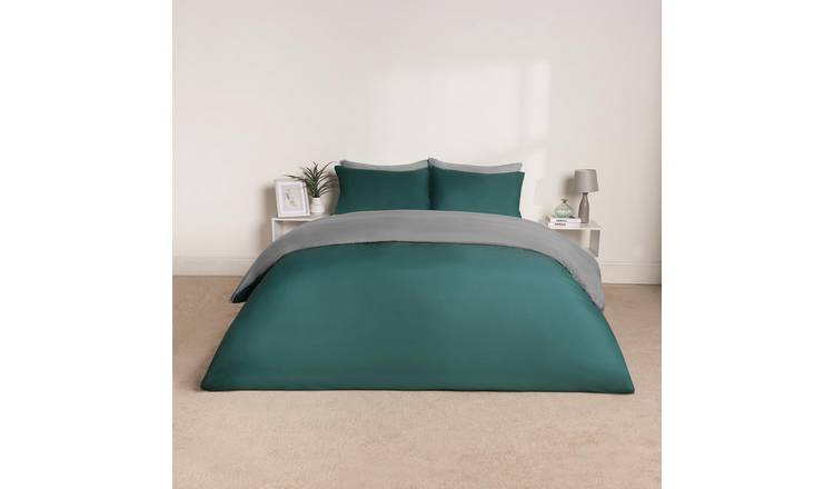 OHS Plain Dyed Reversible Duvet Cover Set Teal/Grey - Single