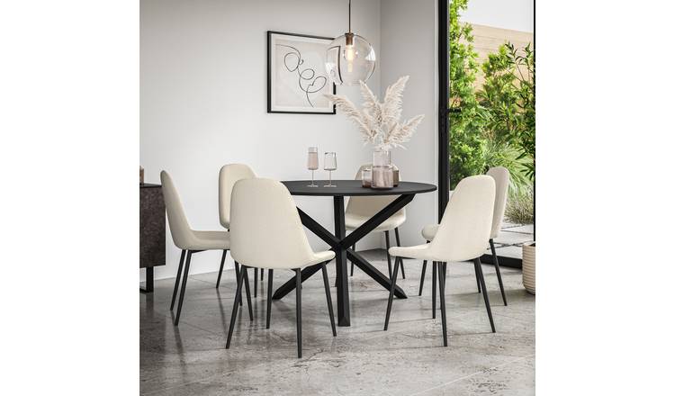 Furniture Online Malvern Maya Black Top Dining Table & 6 Ivory Chairs