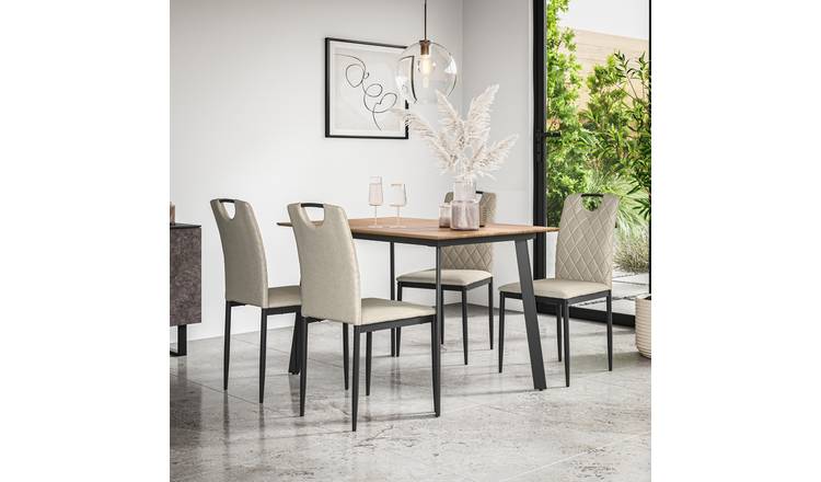 Furniture Online Haydon Monza Oak Effect Dining Table & 6 Beige Chairs