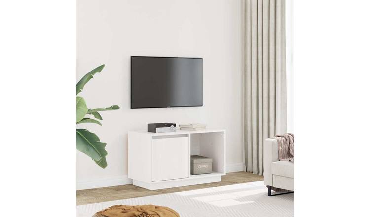 Walplus Solid Pine Wood TV Cabinet - White - 74 x 35 x 44 cm