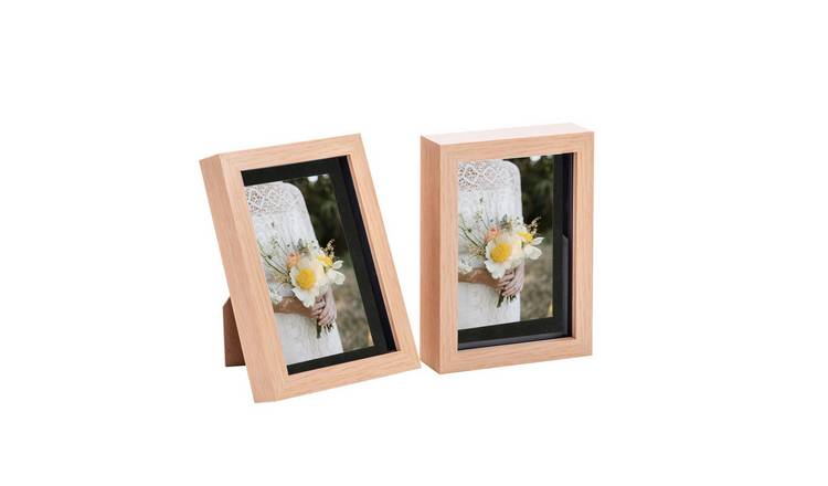 Nicola Spring 3D Box Photo Frames - 5 x 7" with Mount - Set of 2 - Light Wood
