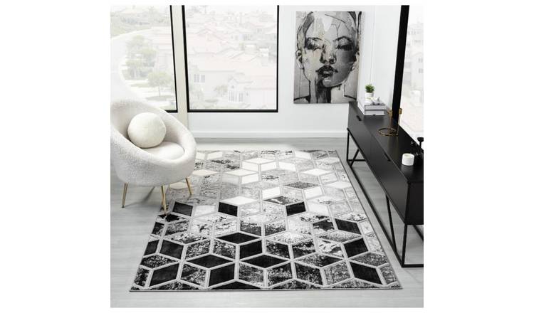 DS Living Carrara Marble Effect Rug - Dark Grey & Silver - 170x120cm