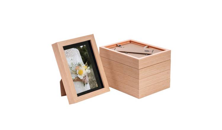 Nicola Spring 3D Box Photo Frames - 5 x 7" with Mount - Set of 5 - Light Wood