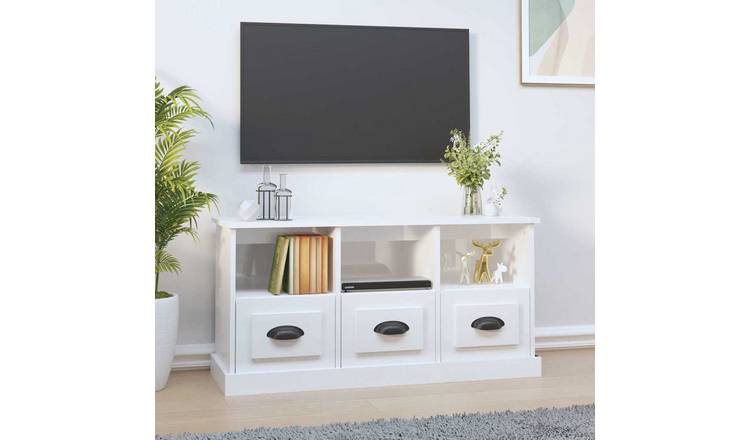 Walplus Engineered Wood High Gloss TV Cabinet - White - 100 x 35 x 50 cm