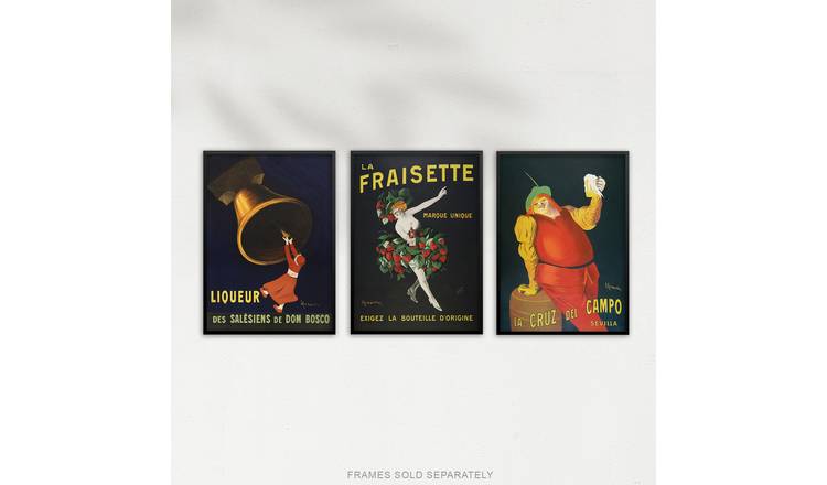 Cappiello Vintage French Alcohol Adverts Set Of 3 Wall Art Poster Pack - A4