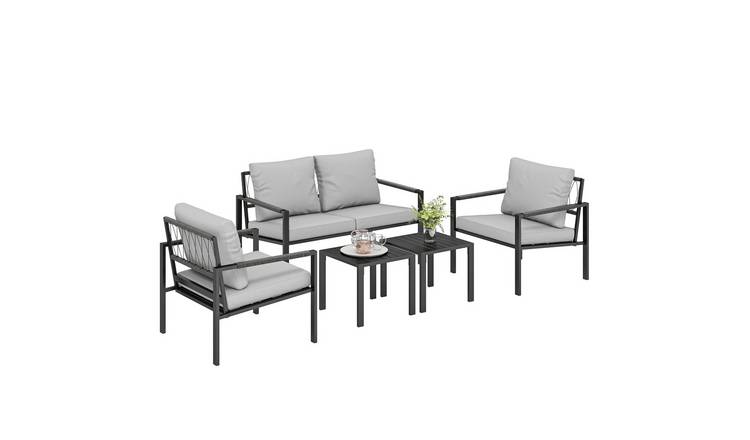 Outsunny 5 Piece Metal Garden Sofa Set with Thickened Cushions- Light Grey