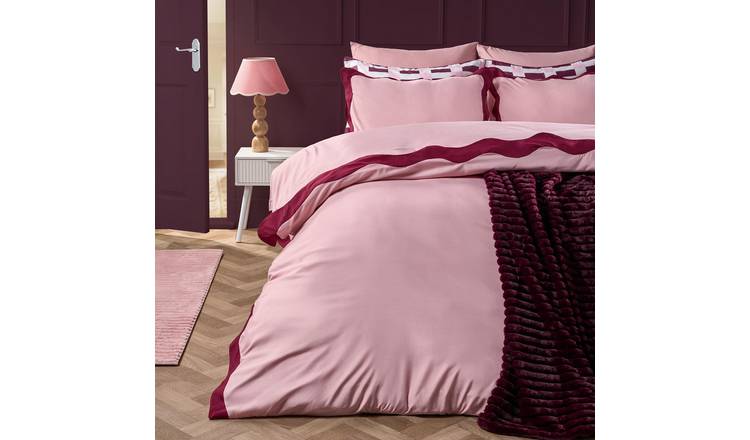 OHS Wavy Edge Duvet Cover Set Blush/Burgundy - Single
