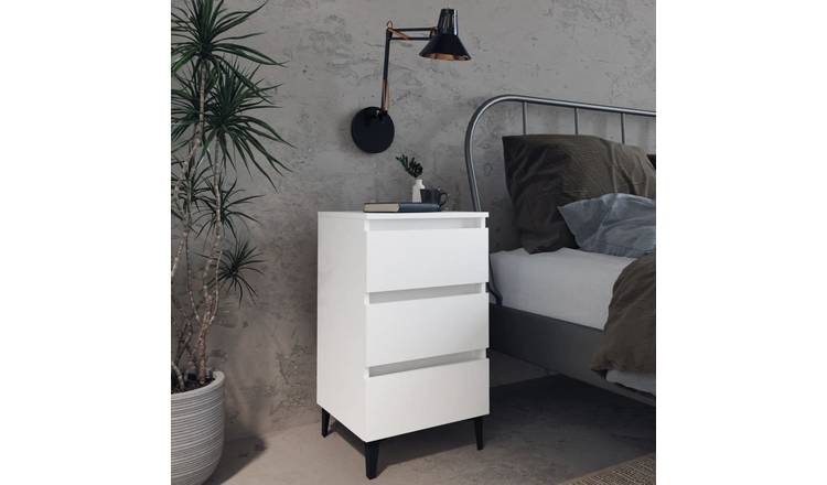 Walplus Metal Leg 3 Drawer Engineered Wood Bed Cabinet - White - 40 x 35 x 69 cm