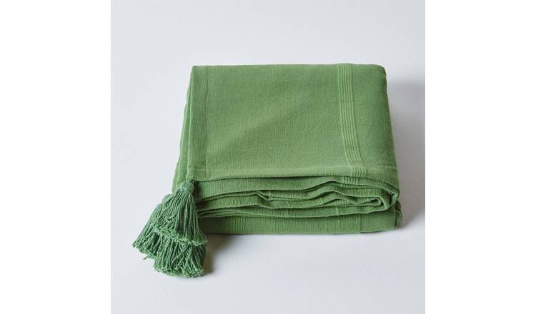 Homescapes Cotton Rajput Ribbed Throw - 225 x 255 cm - Olive