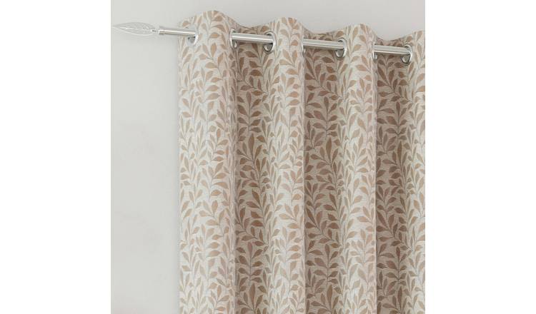 Enhanced Living Willow Jacquard Leaf Blackout Curtains - 117 x 137cm - Natural