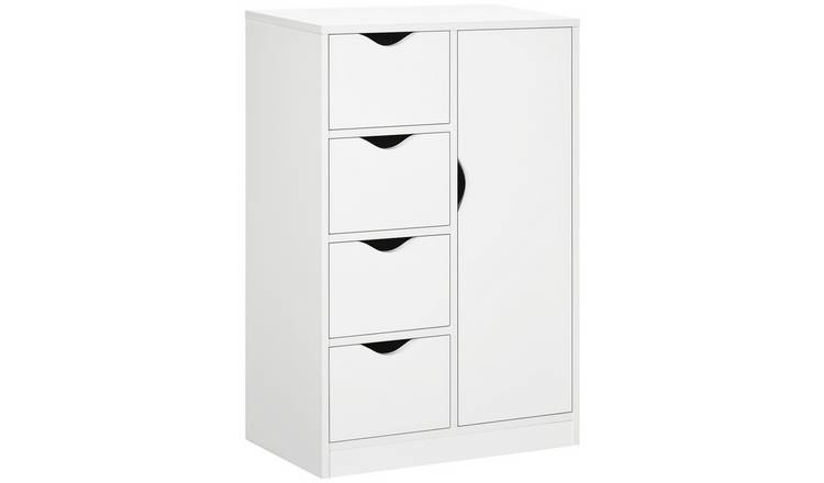 HOMCOM Bathroom Cabinet with 4 Drawers and Door Cupboard - White