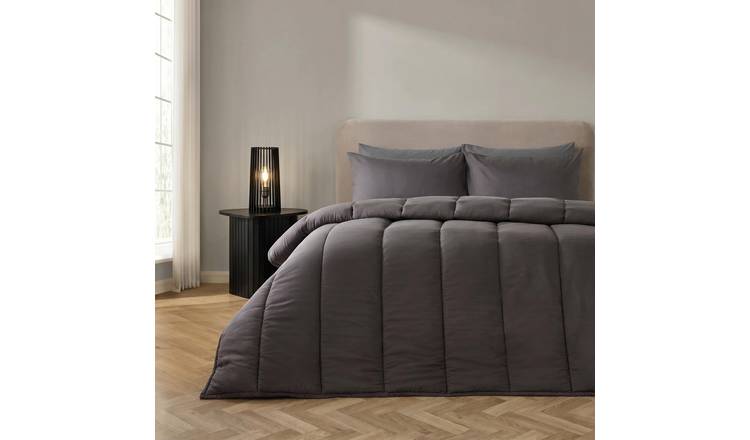 OHS Coverless 10.5 Tog Duvet Set Quilted Bedding - Charcoal -  Single