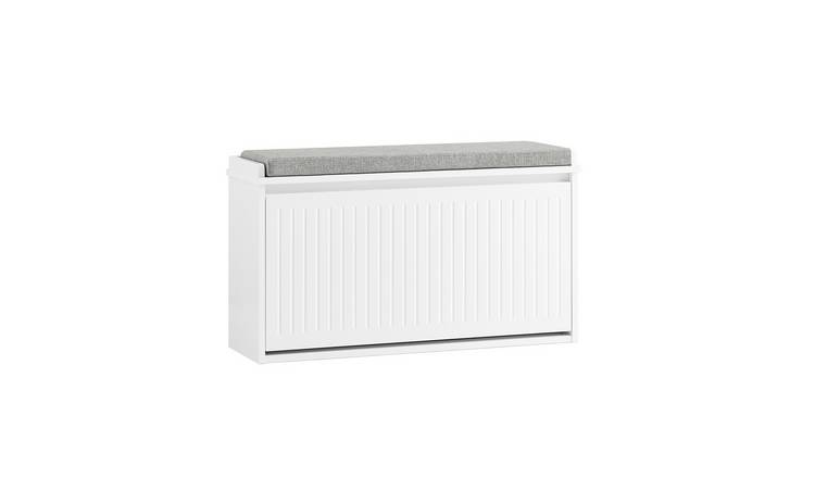 SoBuy 1 Striped Flip Drawer Seating Cushion Shoe Storage Bench - White